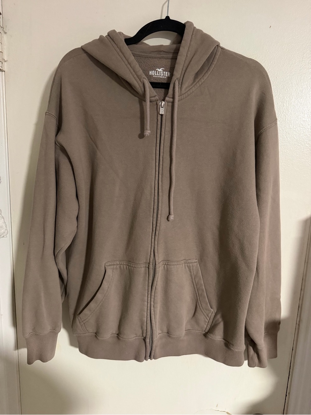 Hollister Womens Oversized Full Zip Hoodie Sweatshirt Mocha Brown Medium